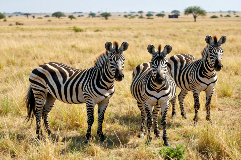 Model Version: lite | Model Category: Realism | Prompt: Photorealistic, amazing picture of zebras in Kidepo National Game Park, natural sunlight, savanna grassland background, eye-level perspective, high detail, professional wildlife photography, 4K quality. | Enhanced Prompt: Photorealistic, amazing picture of three zebras standing alertly, their black and white stripes rendered with high detail, positioned in the midground of a vast, sun-drenched savanna grassland. The scene is Kidepo National Game Park under bright, natural sunlight, casting sharp, distinct shadows across the dry, golden grasses that dominate the foreground and background. The perspective is eye-level, placing the viewer directly among the animals. The aesthetic control emphasizes sharp focus and vibrant natural colors under direct sun. This is a professional wildlife photography shot, capturing the texture of the animals' coats and the environmental depth, rendered in impeccable 4K quality. 80 104 111 116 111 114 101 97 108 105 115 116 105 99 44 32 97 109 97 122 105 110 103 32 112 105 99 116 117 114 101 32 111 102 32 122 101 98 114 97 115 32 105 110 32 75 105 100 101 112 111 32 78 97 116 105 111 110 97 108 32 71 97 109 101 32 80 97 114 107 44 32 110 97 116 117 114 97 108 32 115 117 110 108 105 103 104 116 44 32 115 97 118 97 110 110 97 32 103 114 97 115 115 108 97 110 100 32 98 97 99 107 103 114 111 117 110 100 44 32 101 121 101 45 108 101 118 101 108 32 112 101 114 115 112 101 99 116 105 118 101 44 32 104 105 103 104 32 100 101 116 97 105 108 44 32 112 114 111 102 101 115 115 105 111 110 97 108 32 119 105 108 100 108 105 102 101 32 112 104 111 116 111 103 114 97 112 104 121 44 32 52 75 32 113 117 97 108 105 116 121 46